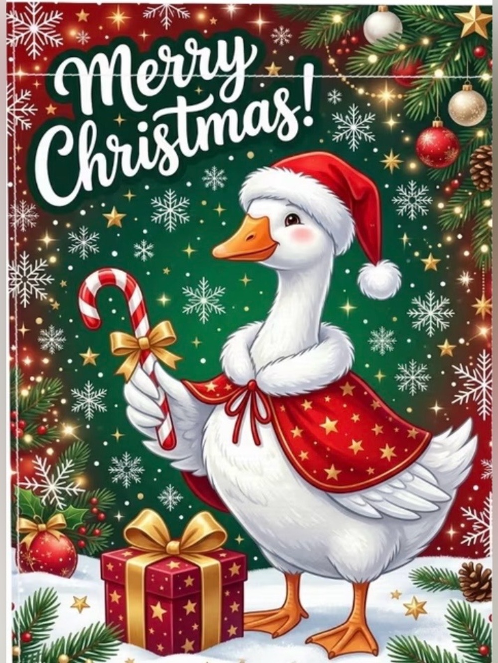 Festive White Goose Christmas Holiday Garden Flag - Merry Christmas